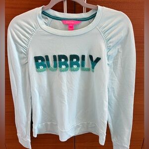 Lilly Pulitzer BUBBLY long sleeved light blue blue tshirt / sweatshirt.Size XS.